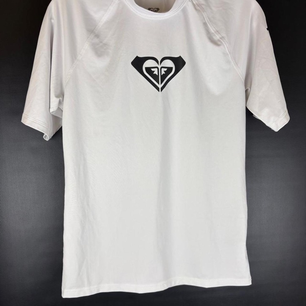 Kids Roxy white swim shirt with black logo